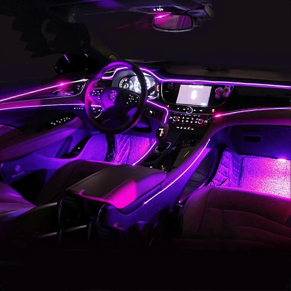 Professional installation of modern RGB LED ambient lighting system in luxury car interior footwell and dashboard area, showing smartphone app control and customizable multi-color illumination transforming ordinary vehicle cabin into premium experience - car interior lighting 2026 InfoProds