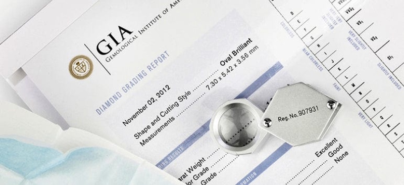 Professional gemologist examining investment quality diamonds with GIA certification documents showing color clarity and cut grading essential for authenticating valuable gemstone investments - InfoProds 2026