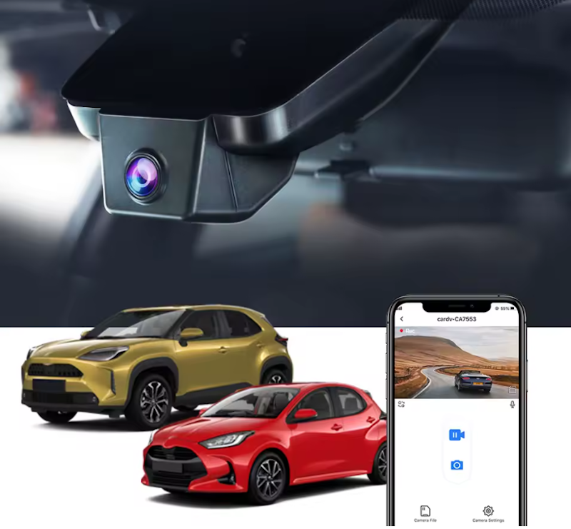 1080P dashboard camera with night vision capability mounted on windshield recording clear HD road footage with wide-angle lens view