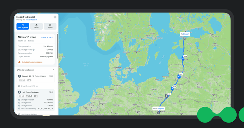 EV Road Trip Navigation Planning with Smartphone Apps and Paper Maps Electric vehicle road trip navigation planning setup showing smartphone running dedicated EV route planning apps like A Better Route Planner alongside traditional paper highway maps demonstrating comprehensive trip planning strategy for 500 mile electric journeys InfoProds 2026