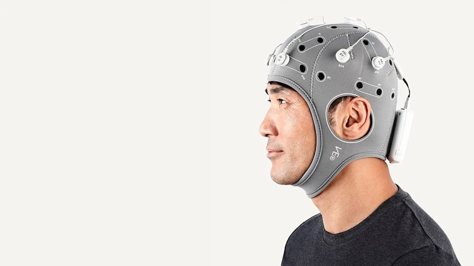 Non-Invasive EEG Headset Brain Monitoring Person wearing modern wireless EEG headband for non-invasive brain-computer interface applications showing comfortable consumer neurotechnology design - InfoProds 2026