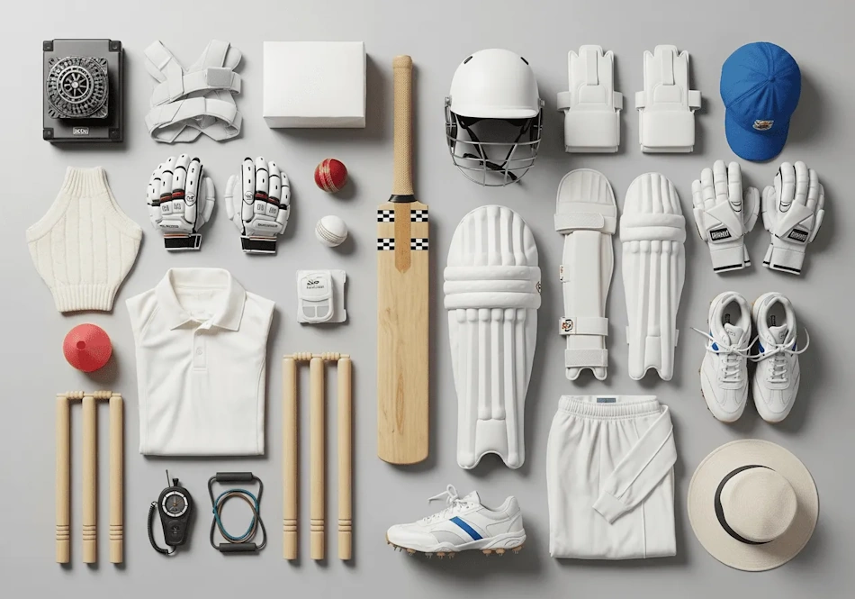 Cricket bat pads gloves helmet positioned next to baseball bat glove ball equipment comparing two sports different regulatory approaches with written laws versus unwritten behavioral codes governing professional competition - InfoProds 2026