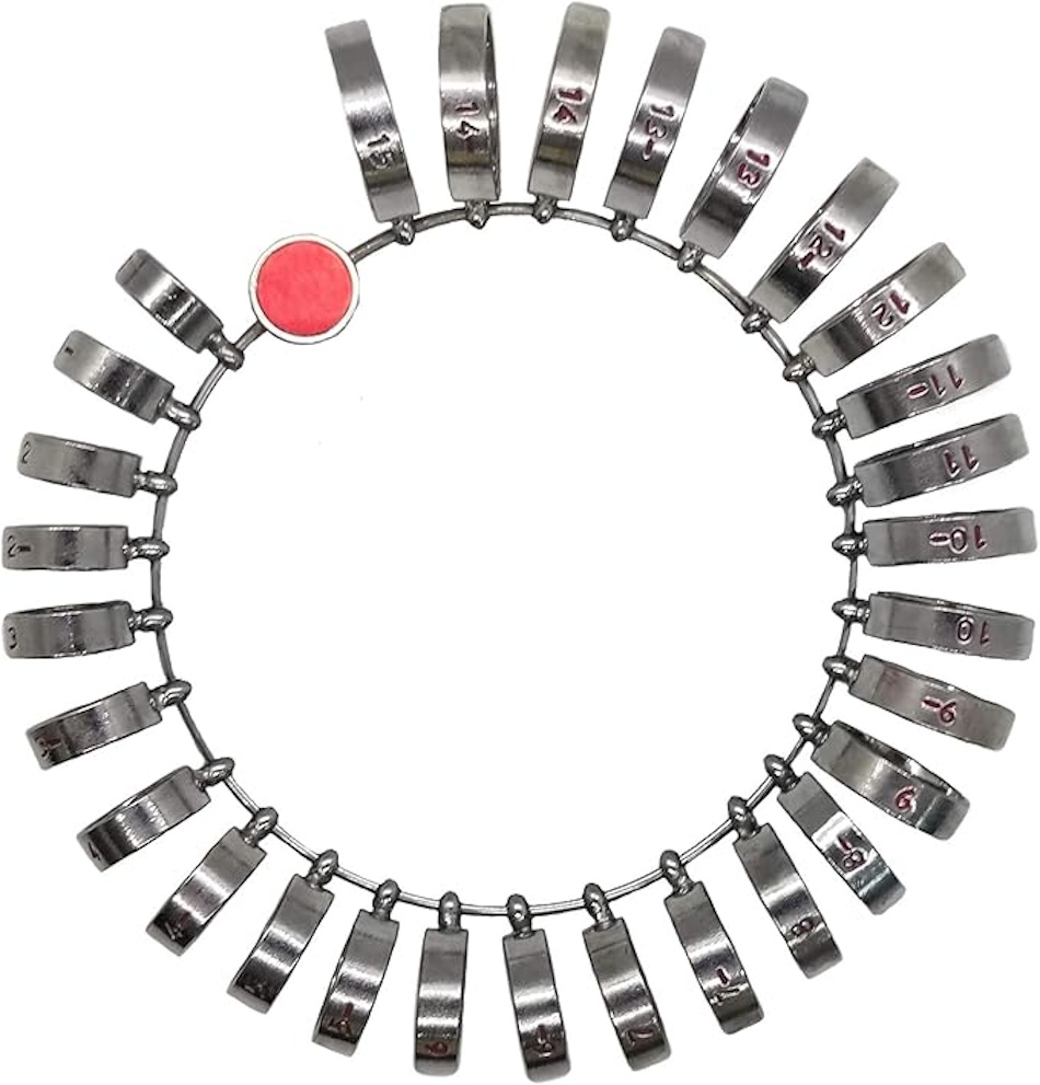 Ring Sizing Gauge Set with Multiple Width Options for Accurate Measurement Professional ring sizing gauge set displaying various band widths and comfort fit profiles used by jewelers to determine accurate ring measurements, showing proper sizing tools for different ring styles and metal types - InfoProds 2026