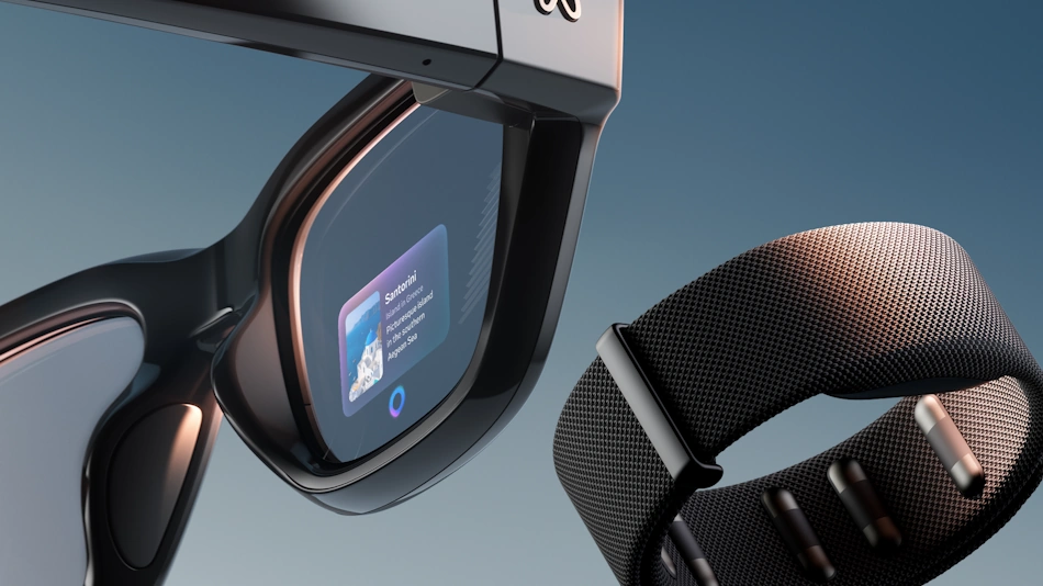 Meta Ray-Ban Smart Glasses Technical Specifications Display Detailed view of Meta Ray-Ban AI smart glasses showcasing camera sensors microphone array and LED privacy indicators advanced wearable technology specifications 2026 - InfoProds tech comparison