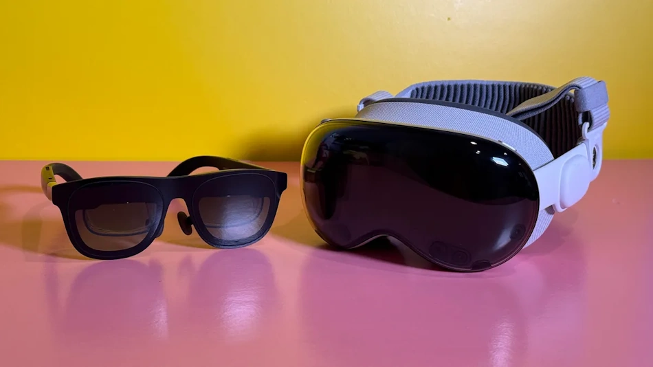 Xreal One Virtual Display Augmented Reality Experience User experiencing Xreal One smart glasses immersive virtual display technology with 330-inch screen projection and electrochromic dimming features for productivity and entertainment 2026 - InfoProds AR glasses guide