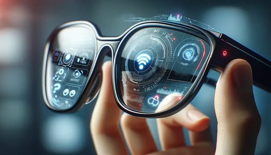 Smart Glasses Technology Development Innovation Next generation smart glasses technology showing micro-LED displays neuromorphic processors and advanced augmented reality capabilities future wearable computing innovation 2026 - InfoProds future technology