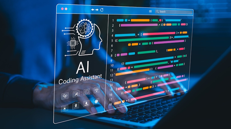 Person testing AI coding capabilities on laptop with code editor and multiple AI assistants Software developer testing ChatGPT, Gemini, and Claude AI coding performance on laptop with programming code and debugging tasks displayed - InfoProds 2026