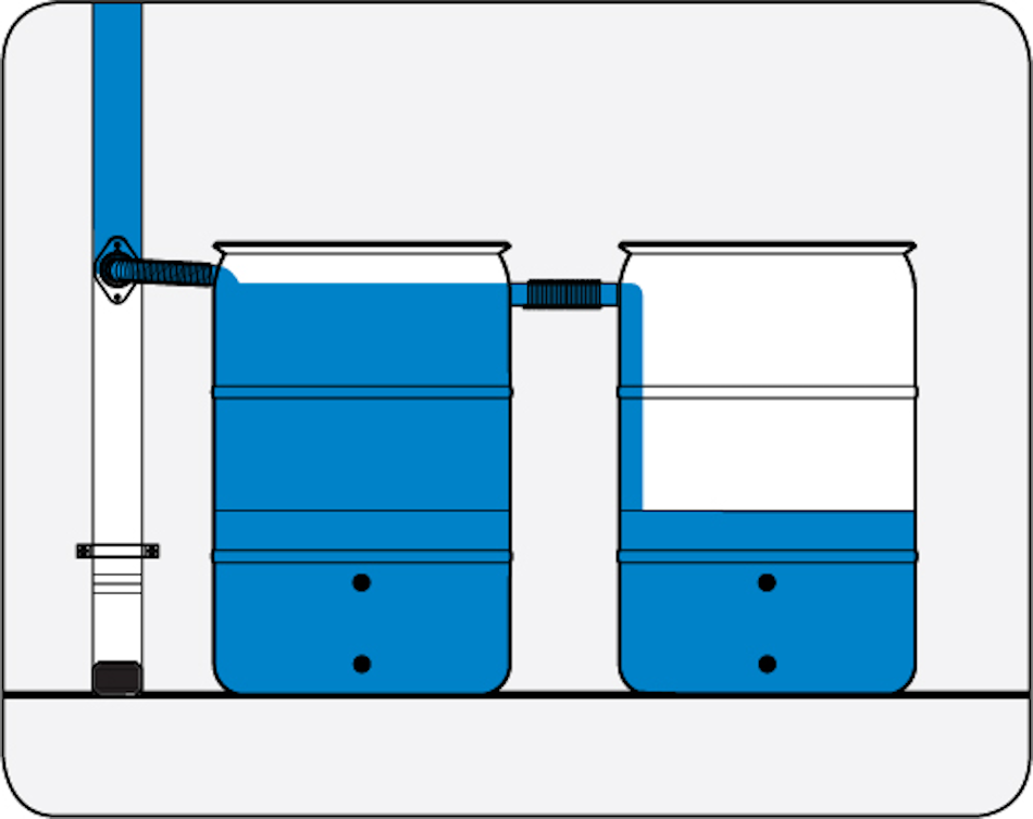 Strategic Multiple Rain Barrel Network Layout Multiple connected rain barrels in distributed network configuration providing substantial water storage capacity while maintaining low profile installation for neighborhood compatibility - InfoProds Home Systems 2026