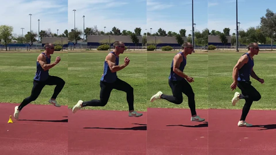 Elite Sprint Training Finish Technique Practice Professional sprinters practicing finish line lean technique during elite training session demonstrating progressive skill development and biomechanical coaching methods - Sprint training program InfoProds 2026