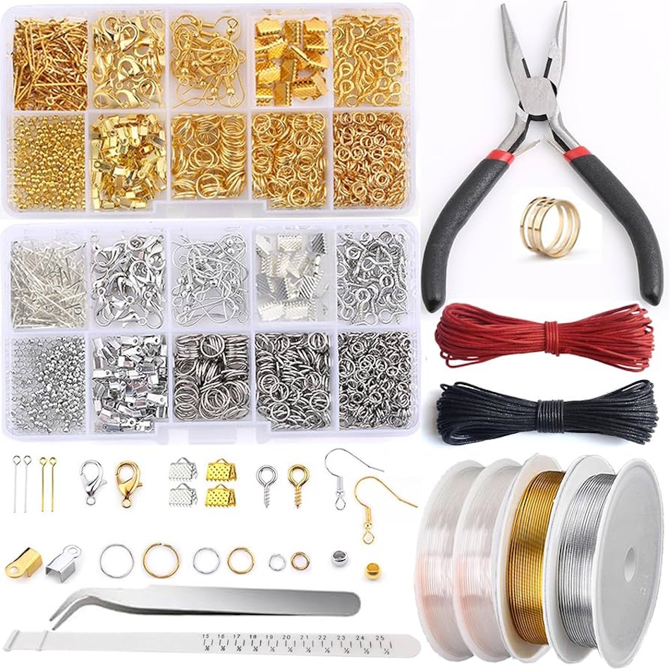 Jewelry Clasp Repair Tools and Replacement Parts Jewelry repair workbench with specialized pliers, various replacement clasps, jump rings, and professional tools used for clasp replacement and necklace repair services - InfoProds 2026