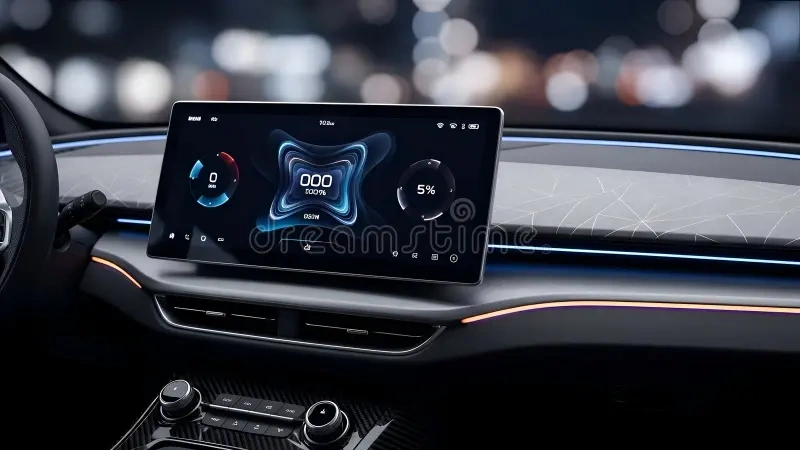 Contemporary electric vehicle interior showing large touchscreen display, digital instrument cluster, and premium materials comparing Tesla minimalist design versus Hyundai traditional luxury approach - EV technology comparison InfoProds 2026