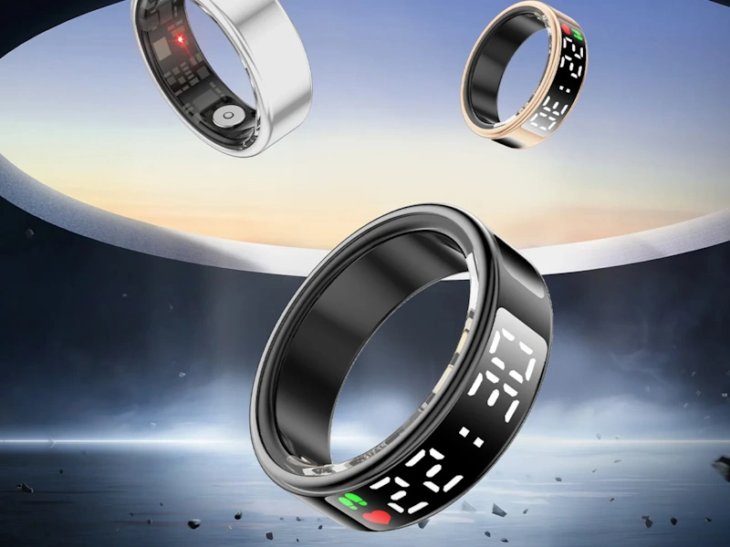 Collection of smart rings health tracking jewelry various styles titanium gold platinum designs showing wearable technology fitness monitoring accessories modern jewelry InfoProds 2026