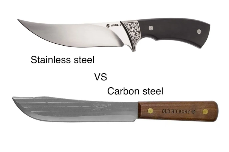 Carbon steel and stainless steel survival knife comparison showing corrosion resistance edge retention and maintenance requirements for beginner selection - InfoProds 2026